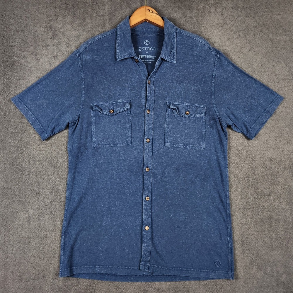 Gramicci Button Down Shirt Mens Medium Blue Hemp Organic Cotton NPT Short Sleeve